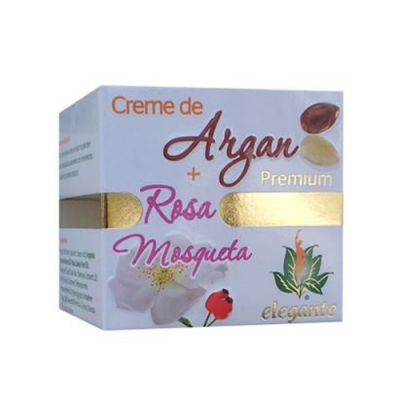 Caixa de creme de Argan e Rosa Mosqueta com detalhes dourados