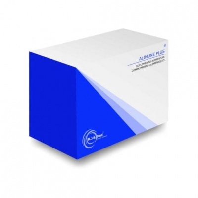 Caixa branca e azul de suplemento alimentar ALIMUNE PLUS