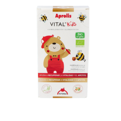 Embalagem branca de Aprolis Vital Kids com urso e abelhas desenhadas
