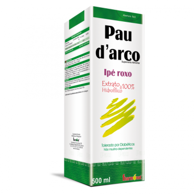 Embalagem branca e verde do suplemento Pau d'arco Ipê roxo 500 ml