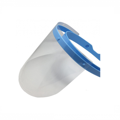 Máscara de proteção facial com viseira transparente e armação azul