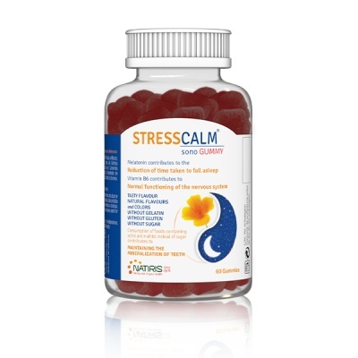 Frasco plástico com gomas vermelhas STRESSCALM