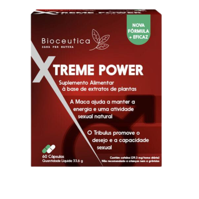 Embalagem vermelha e branca do suplemento alimentar Xtreme Power com texto informativo em português.