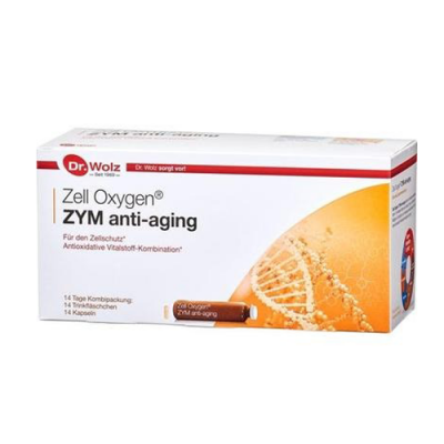 Embalagem do suplemento Zell Oxygen ZYM anti-aging Dr. Wolz