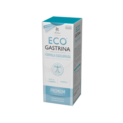 Embalagem azul e branca de suplemento ECO GASTRINA