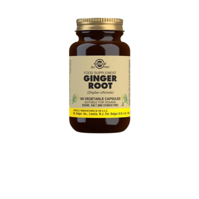 Frasco de suplemento alimentar Ginger Root com cápsulas vegetarianas