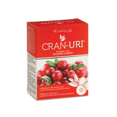 Caixa de suplemento alimentar CRAN-URI com imagem de cranberries