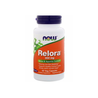 Frasco de suplemento NOW Relora 300 mg com 60 cápsulas