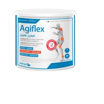 Embalagem de suplemento Agiflex con Icon para ossos, cartilagens e músculos com texto em espanhol
