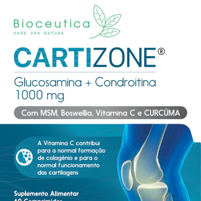 Embalagem de suplemento alimentar Cartizone para saúde articular com glucosamina e condroitina