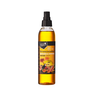 Frasco de bronzeador com rótulo laranja e tampa preta de spray