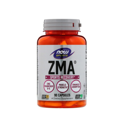 Frasco de suplemento ZMA SPORTS RECOVERY com 90 cápsulas da marca NOW SPORTS