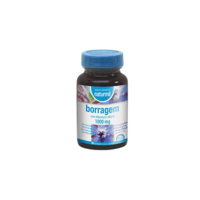 frasco de suplemento borragem naturmil 1000 mg com tampa azul