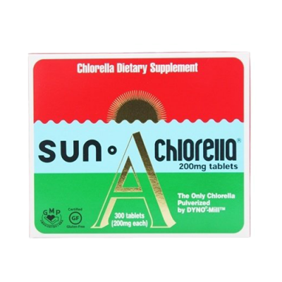 Embalagem de suplemento dietético Sun A Chlorella com 300 comprimidos de 200mg