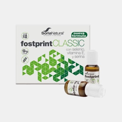 Embalagem de suplemento Fostprint Classic da Soria Natural com dois frascos pequenos
