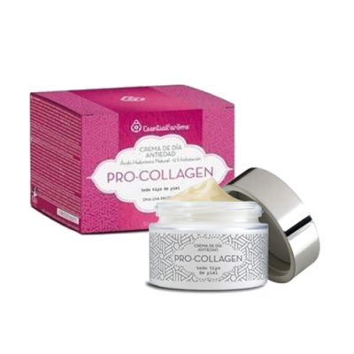 Creme de dia Pro-Collagen em frasco branco com tampa prateada e caixa rosa