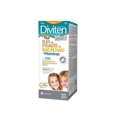 Embalagem de suplemento Diviten infantil óleo de fígado de bacalhau com vitaminas