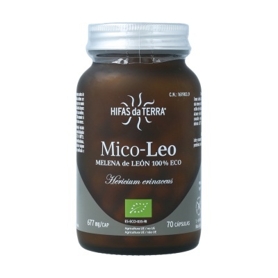 Frasco de suplemento alimentar Mico-Leo HIFAS da TERRA com tampa prateada
