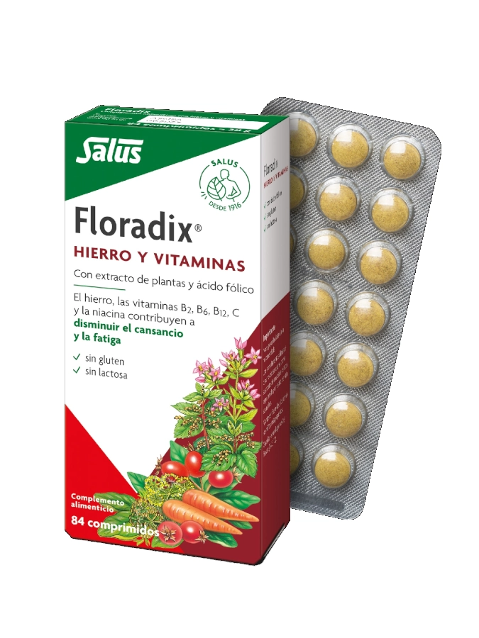 FLORADIX – 84 COMPRIMIDOS – SALUS Embalagem e blister de comprimidos Floradix com ferro e vitaminas