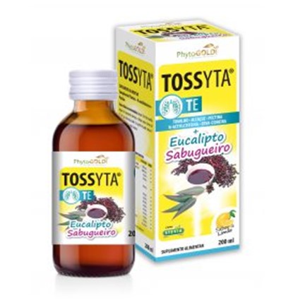 TOSSYTA TE TOSSE EXPECTORANTE – 200ML – PHYTOGOLD Suplemento alimentar TOSSYTA TE Eucalipto Sabugueiro embalagem e frasco
