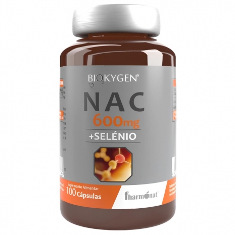 BIOKYGEN NAC 600MG + SELENIO 100 CÁPSULAS - FHARMONAT Frasco de suplemento alimentar BIOKYGEN NAC 600mg +SELÉNIO com 100 cápsulas