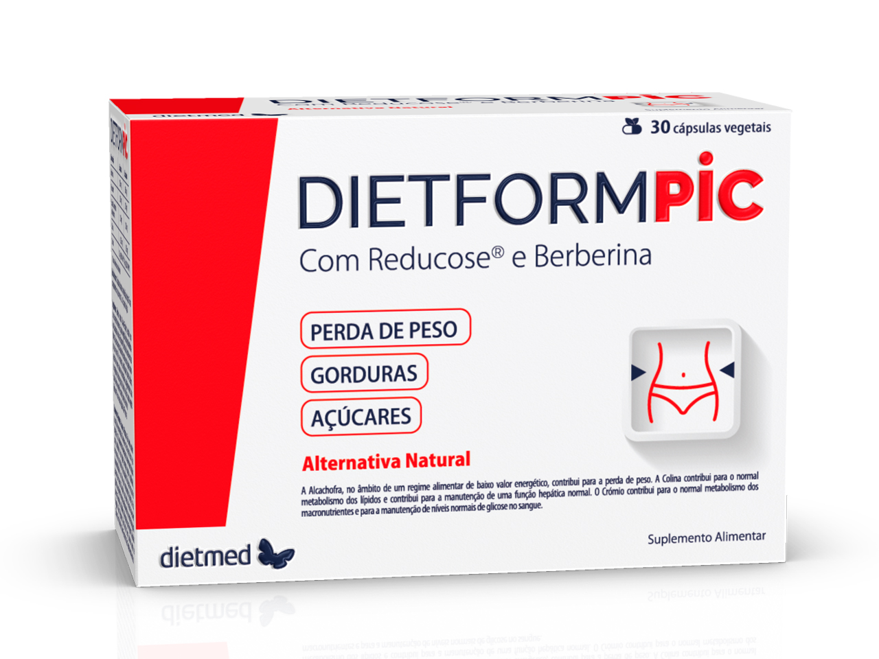 DIETFORM PIC – 60 CÁPSULAS – DIETMED Embalagem de suplemento DIETFORM PIC com texto indicativo e design predominantemente branco e vermelho