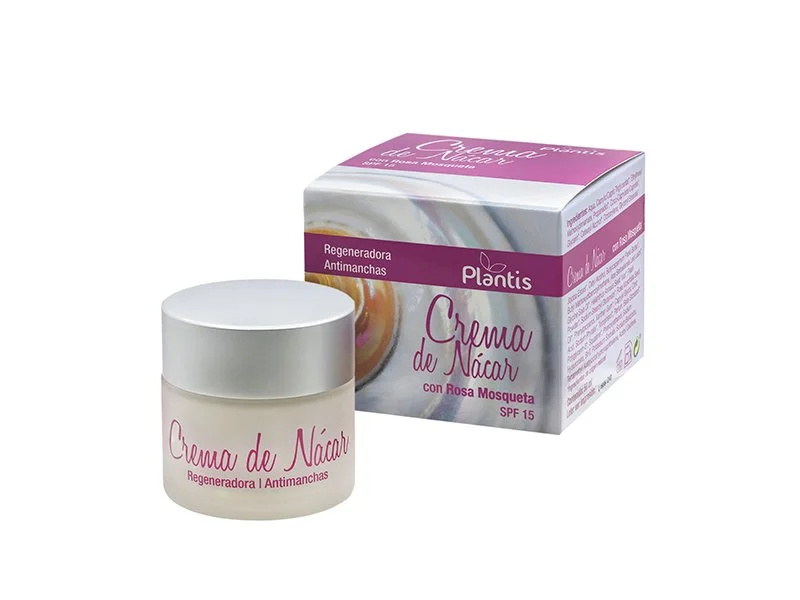 CREME DE NACAR- REGERENADOR E ANTI-MANCHAS- PLANTIS Creme regenerador e antimanchas 'Crema de Nácar' em frasco de vidro com embalagem