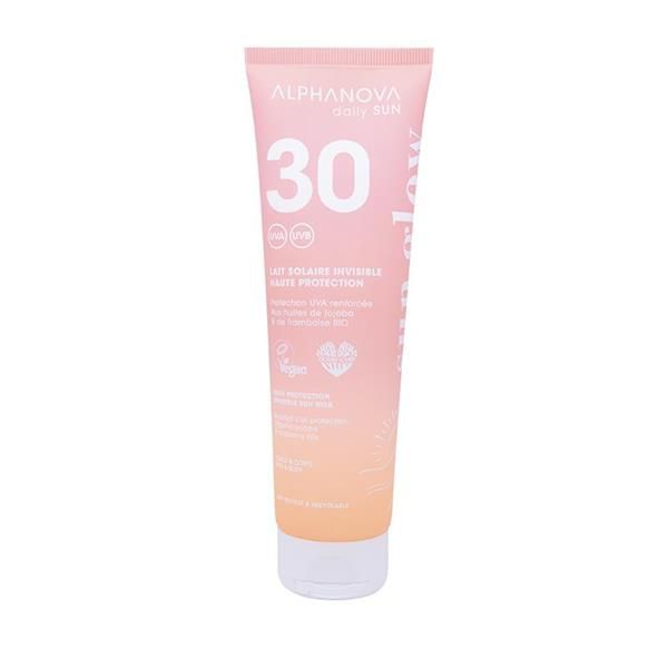 PROTETOR SOLAR LOÇÃO FPS 30 - PROTEÇÃO ELEVADA - ALPHANOVA Frasco de loção protetora solar ALPHANOVA daily SUN SPF 30 em tubo rosa e laranja