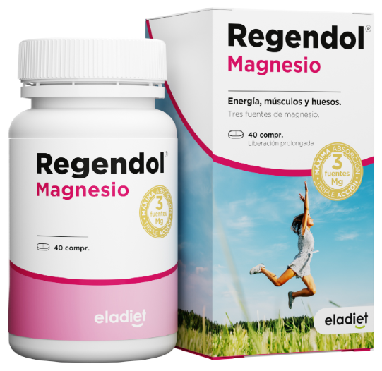 REGEN & DOL MAGNESIO - 40 COMPRIMIDOS-ELADIET Frasco e embalagem do suplemento Regendol Magnésio eladiet