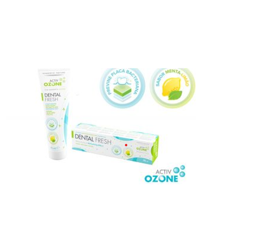 ACTIVOZONE- OZONE DENTAL FRESH Pasta dentífrica Dental Fresh Activ Ozone, tubo branco com caixa e selos descritivos