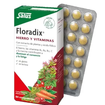 Embalagem e blister de comprimidos Floradix com ferro e vitaminas