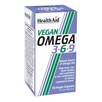Embalagem HealthAid Vegan Omega 3.6.9 com 60 cápsulas veganas