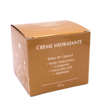 Caixa de creme hidratante castanha com texto branco