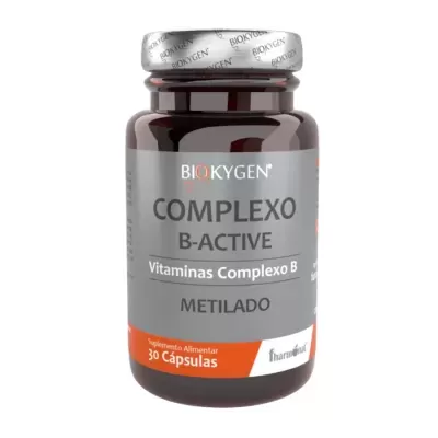 Frasco de suplemento BIOKYGEN COMPLEXO B-ACTIVE com 30 cápsulas
