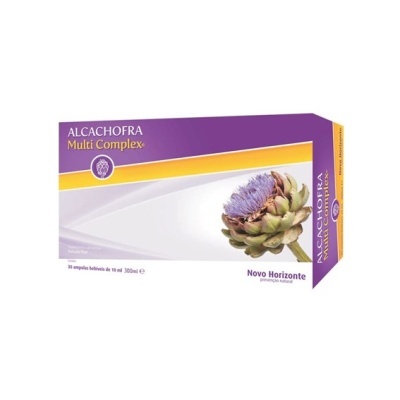 Embalagem de suplemento ALCACHOFRA Multi Complex com imagem de alcachofra e texto Novo Horizonte