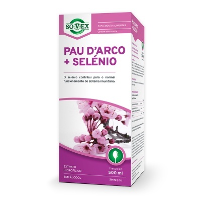 Caixa de suplemento Pau D'Arco + Selénio com flores cor-de-rosa