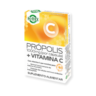 Embalagem de suplemento alimentar Sovex Própolis 1000mg + vitamina C