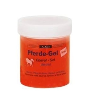 Frasco de gel Pferde-Gel Hot laranja com tampa branca e texto ao centro