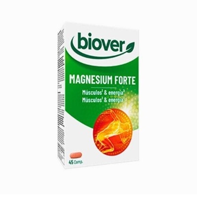 Embalagem do suplemento Biover Magnesium Forte com texto e imagem de corpo humano