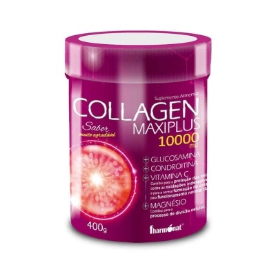 frasco rosa e roxo de suplemento COLLAGEN MAXIPLUS 10000 mg