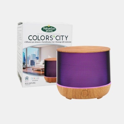 Difusor de aromas Colors City NatureSun aroms roxo com base de madeira