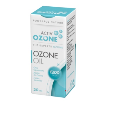 Embalagem de óleo ozonizado ACTIV OZONE OIL 20 ml para uso e venda.