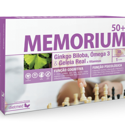 Caixa suplemento MEMORIUM 50+ com Ginkgo Biloba, Ómega 3, Geleia Real, 30 cápsulas