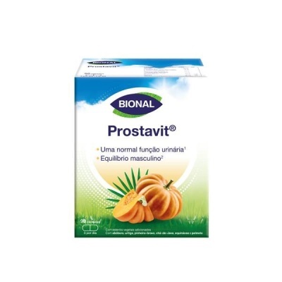 Embalagem de cápsulas Bional Prostavit com ilustração de abóbora
