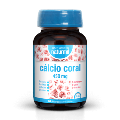 Frasco de suplemento cálcio coral Naturmil com tampa azul
