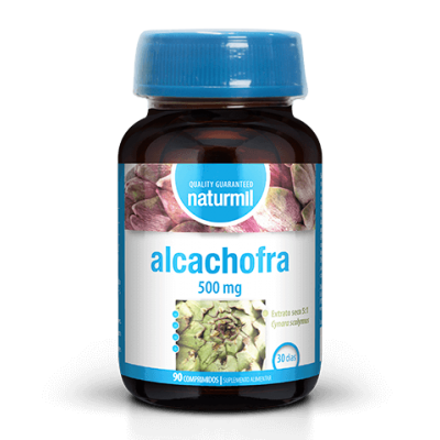 frasco de suplemento alimentação naturmil alcachofra 500 mg com tampa azul