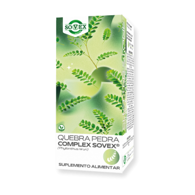 Embalagem de suplemento alimentar Quebra Pedra Complex Sovex com folhas verdes