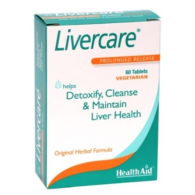 Caixa de comprimidos Livercare HealthAid para saúde do fígado