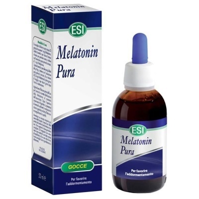 Frasco e embalagem do suplemento Melatonin Pura da ESI com conta-gotas