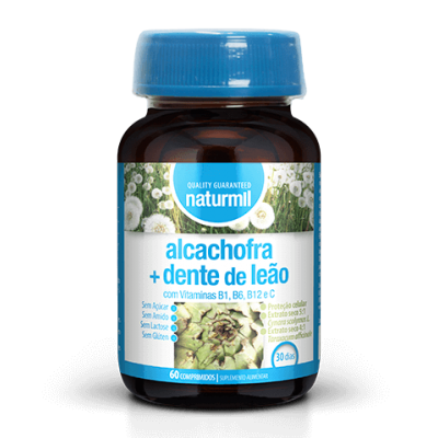 Frasco de suplemento Naturmil alcachofra e dente de leão